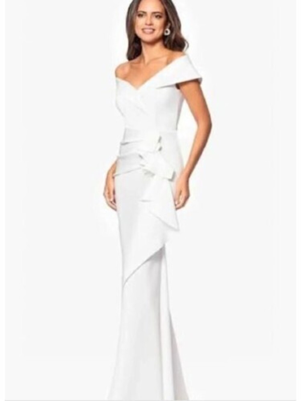 Xscape  Evening Ruffle Off the Shoulder Scuba Knit Dress